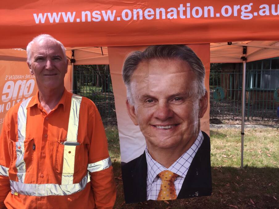 SETTING UP CAMP: One Nation NSW president Neil Turner outside Tomago Aluminium yesterday afternoon. He said the party continued to be ignored by most mainstream media, but that it knew its policies were strongly supported through feedback on social media.