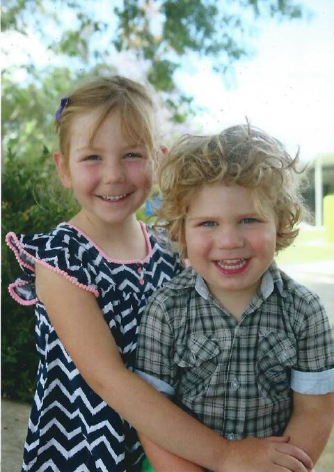 Bridie Booth (5) with her brother Oliver (2). Photo: Supplied by Kez Stephenson