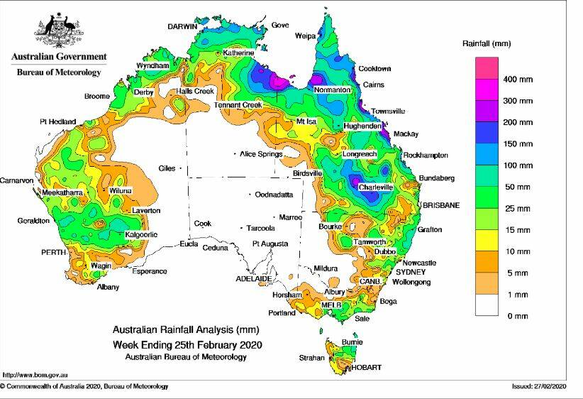Good late summer rain, such as this map for the past week, does not distract from the fact it has been overall drier and hotter this summer according to the BOM. Map source: BOM.