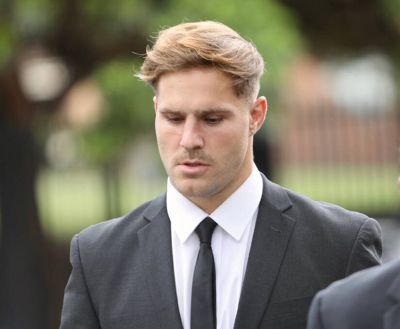 Jack de Belin listened to his lawyer David Campbell give closing submissions in his sexual assault trial at Wollongong courthouse. Picture: Adam McLean