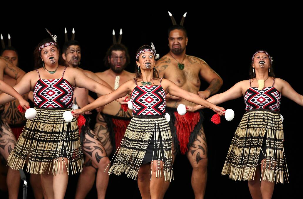 Members of the Nga Tumanako from West Auckland perform during the Te Matatini National Kapa Haka Festival 2015. Picture: Martin Hunter Getty