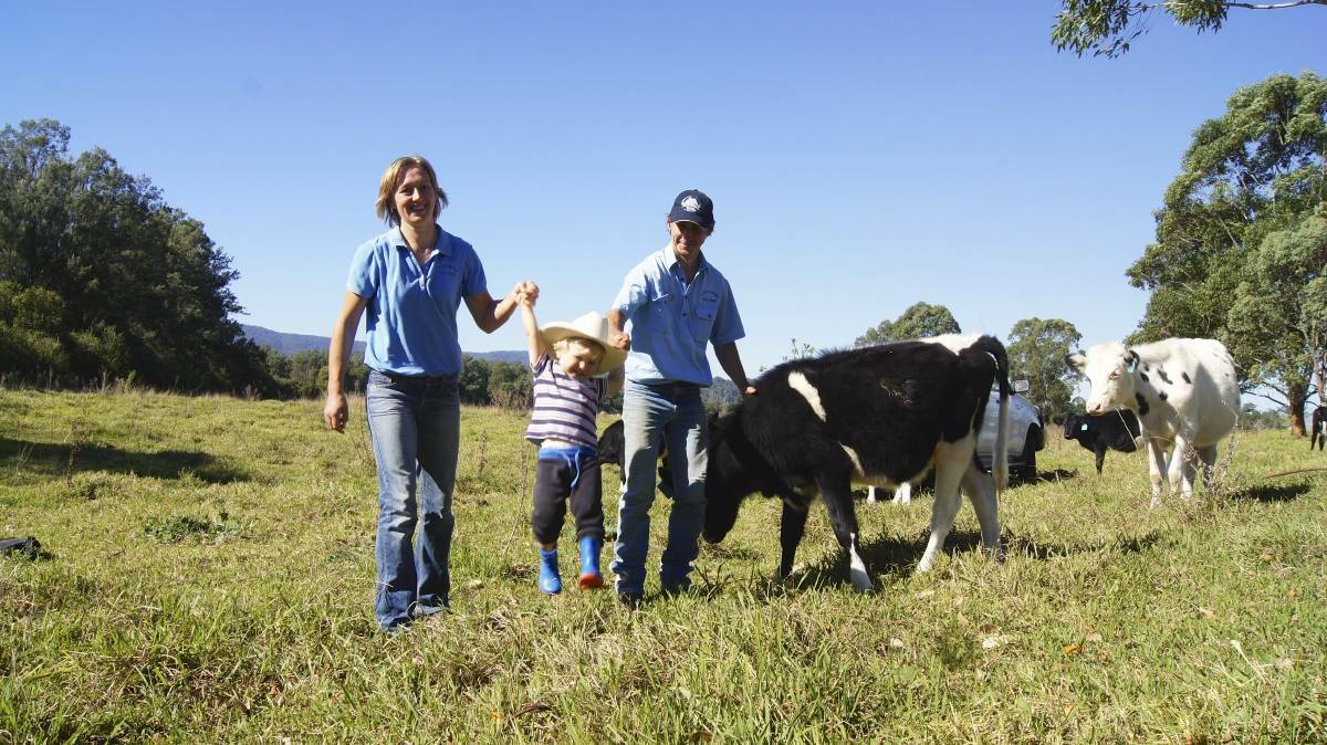 HELP: Emily and Matt Neilson with their son Joseph at their Bandon Grove dairy farm in 2016. The couple have long been calling for a better milk price. Picture: BELINDA-JANE DAVIS