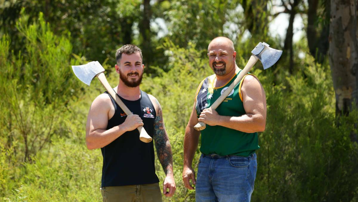 TALENTED: Mitchell and Steven Kirk, of Kurri Kurri, are two local axemen involved in the Maitland Show woodchop competition. 