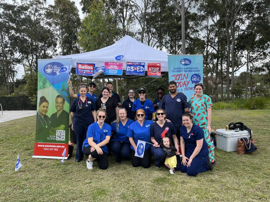 NSW Nurses and Midwives Association Maitland Branch members at the free barbecue lunch in the grounds of the new Maitland Hospital. Picture supplied. 