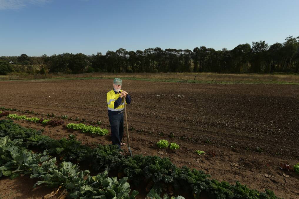 THE BIG DRY: Austin Breiner stands in his vegetable patch at Oakhampton. The dry weather had stopped him from planting his spring crops. Picture: Jonathan Carroll