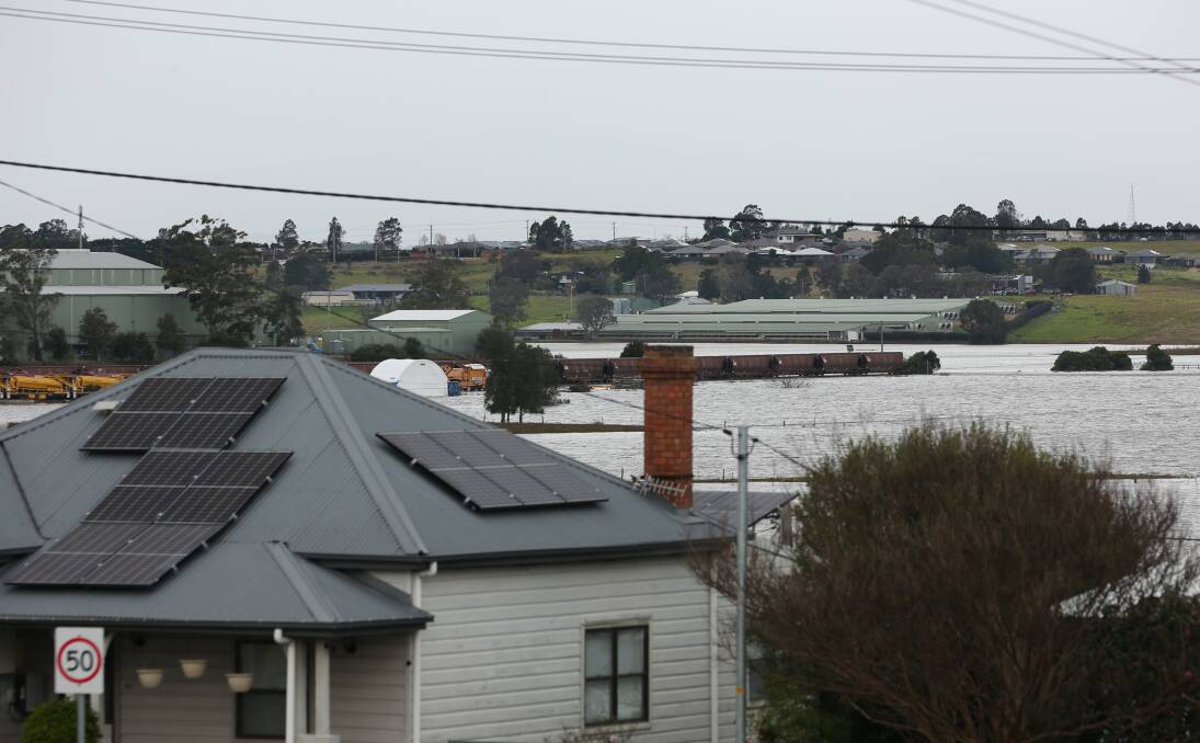 The view from South Street in Telarah looking towards Gilieston Heights during the July 2020 flood. Picture by Simone De Peak 