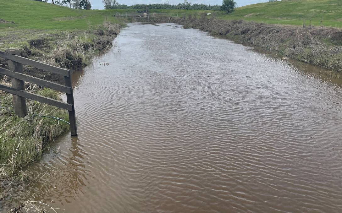 FLOODING: The swollen drain where water from the Hunter River is moving into Hinton thanks to a malfunction with the floodgate. 