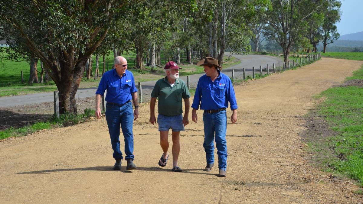 MORE WORK TO DO: Hunter Local Land Services district vet Digby Rayward, dairy farmer Keith Watkins and Hunter LLS senior biosecurity officer Luke Booth.