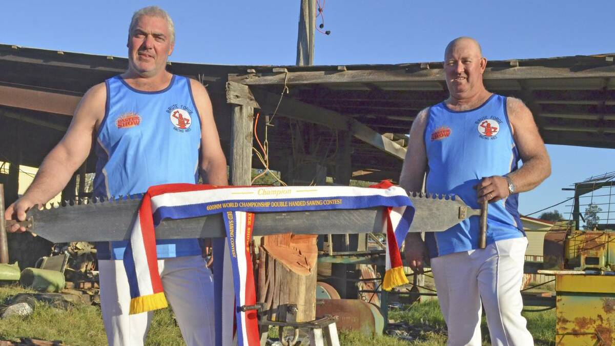 CHAMPIONS: Local woodchoppers Justin Beckett and Noel Marsh teamed up to win a world title at Sydney Royal Easter Show in 2018. Picture: Krystal Sellars