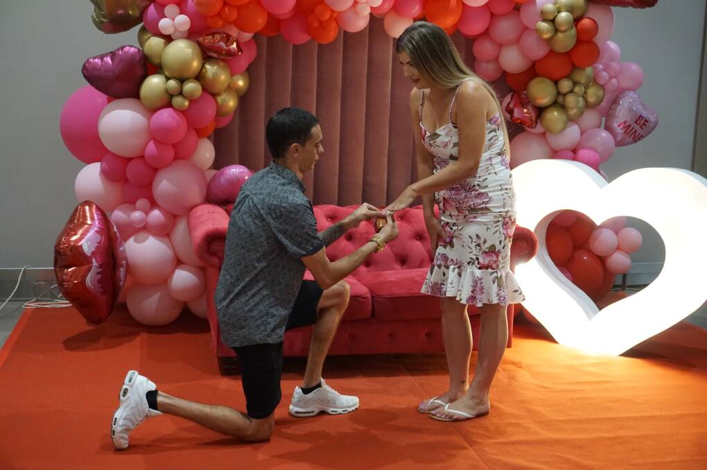 LOVE: Duncan Kirby proposes to his long-term partner Kaila Adams.