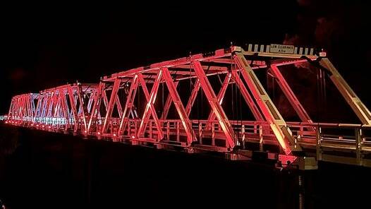 THANK YOU: Morpeth Bridge lit up in SES orange. Picture: supplied