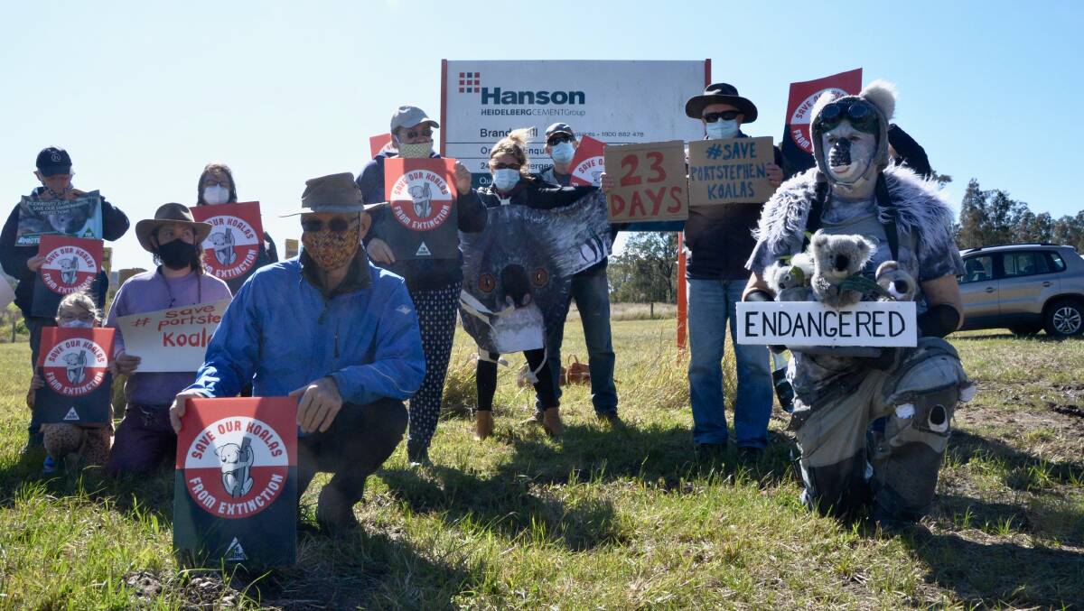 KOALA SUPPORT: Residents gathered outside Brandy Hill Quarry where they voiced their concerns about the impact the expansion would have on the local koala population. Picture: supplied