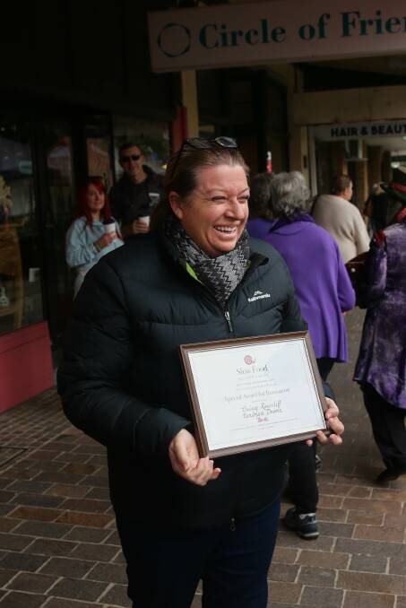 SURPRISED: Crissy Rowcliff with her award at the Slow Food Earth Market award presentation. Picture: Jonathan Carroll