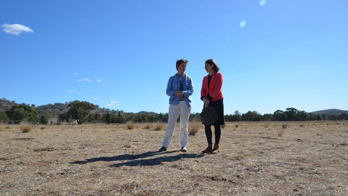 BARREN: Outgoing NSW Drought Coordinator Pip Job with NSW Premier Gladys Berejiklian at a drought-stricken property. 