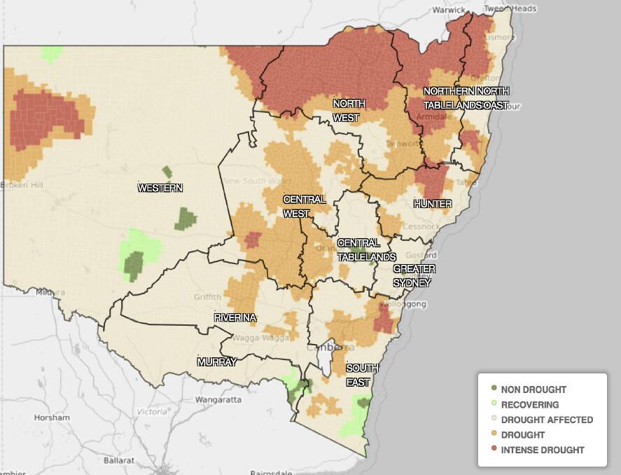 DROUGHT SCENARIO: The situation across NSW according to the NSW Department of Primary Industries Combined Drought Indicator. 