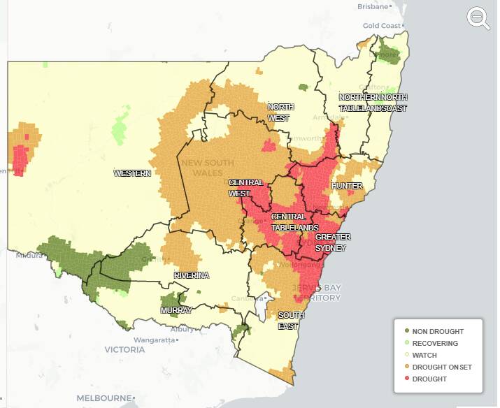 MAP: The NSW map according to the Combined Drought Indicator.