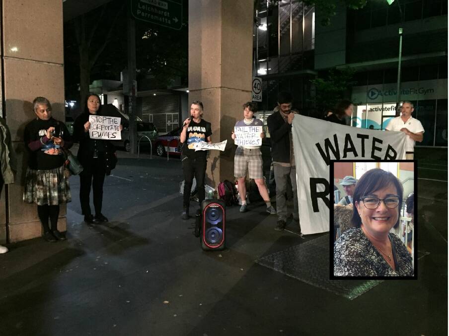 SPEAKING OUT: The Water for Rivers group outside the ABC studio last month during the special QandA on the drought. Insert: Anne-Marie Best.