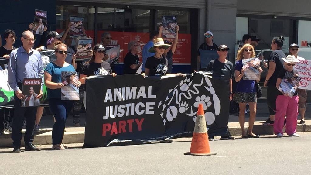 STANDING UP: Animal Rights Party members gathered in Maitland to speak out against caged eggs and the battery hen industry.