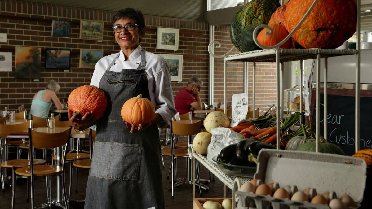 FOOD: Amorelle Dempster at her cafe,Readers Cafe, in January 2017 with local produce she was selling on behalf of the farmers. Picture: Simone De Peak. 
