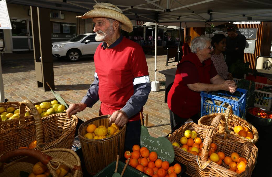 DROUGHT PUZZLE: Oakhampton farmer Austin Breiner with some of his citrus at the Slow Food Earth Market in The Levee. Picture: Jonathan Carroll.