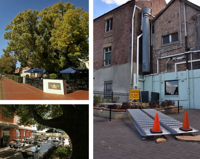 BEFORE AND AFTER: Lavenders Cafe courtyard where the tree used to stand (right) and (left) how it was before. 