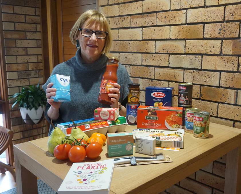 SWAP IT OUT: Helen Hughes at home in 2020 with foods in plastic-free packaging. 