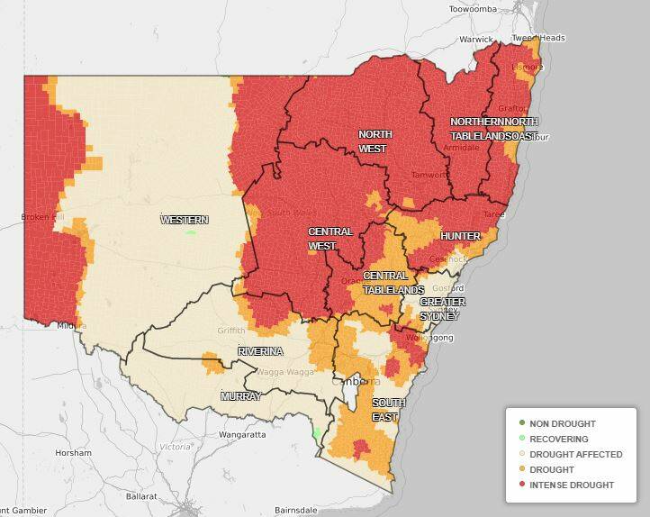 MAP: The Combined Drought Indicator map shows 99.9 per cent of NSW is in drought. 