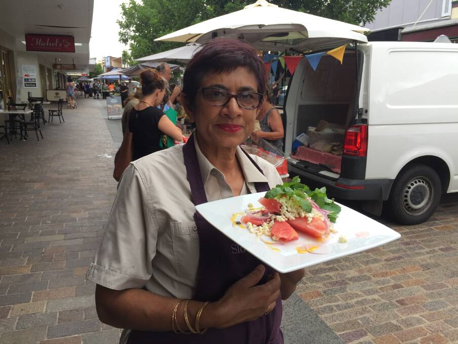 THINK FRUIT: Slow Food Earth Markets Maitand chair Amorelle Dempster with the watermelon, feta and mint salad. 