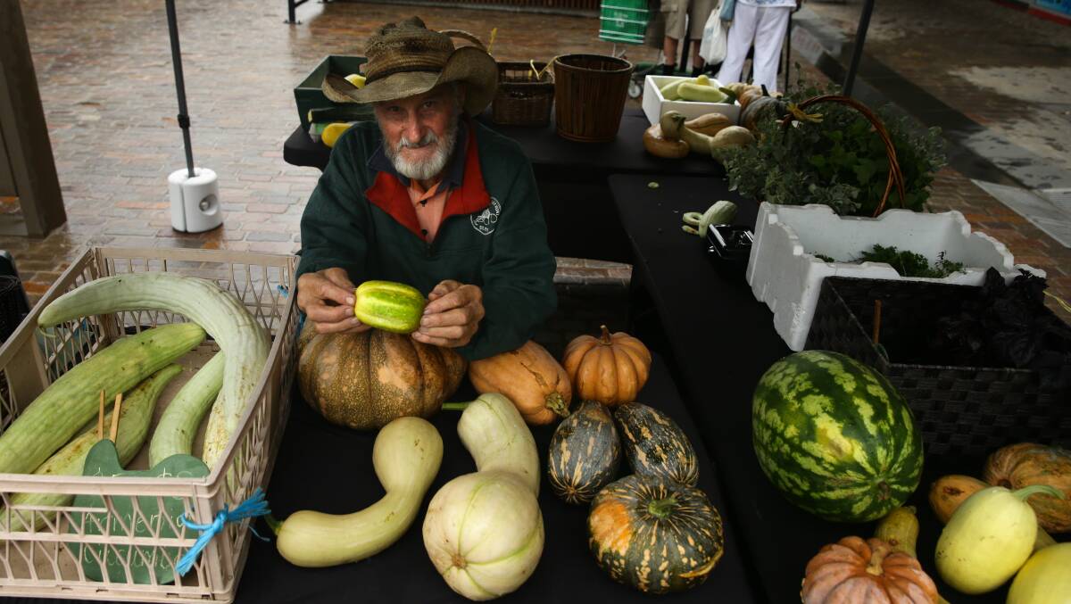 RAIN, RAIN, COME AGAIN: Oakhampton farmer Austin Breiner with some of his produce at the Slow Food Earth Market in The Levee. Picture: Jonathan Carroll