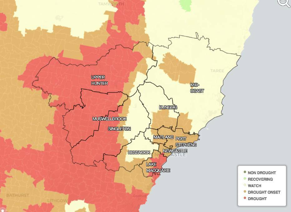 MAP: The NSW map according to the Combined Drought Indicator. 