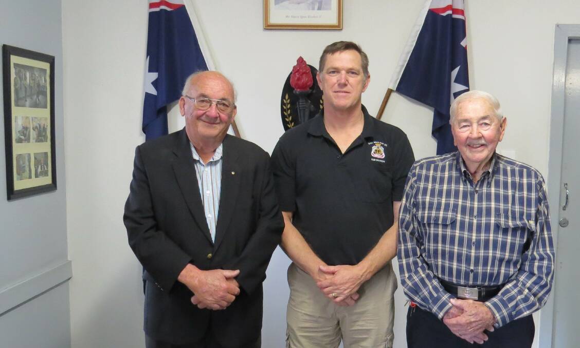 NEW CHAPTER: East Maitland RSL Sub-Branch patrons Hilton Grugeon and Norm Burton with president Stephen Grimmer (centre).