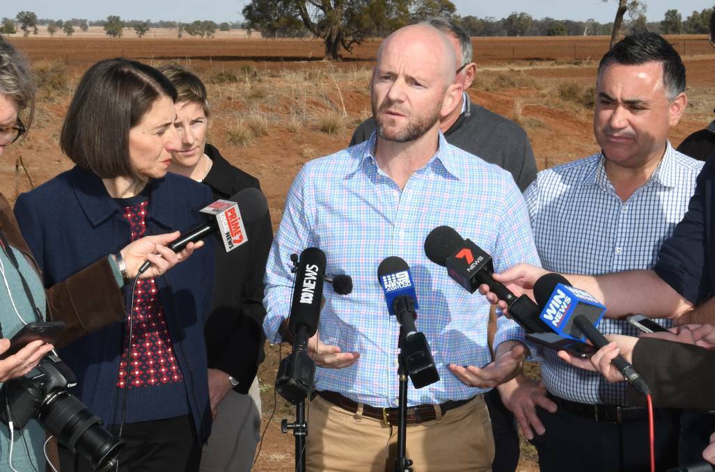 TOUGH TIMES AHEAD: NSW Primary Industries Minister Niall Blair during a visit to drought-stricken western NSW last month. 