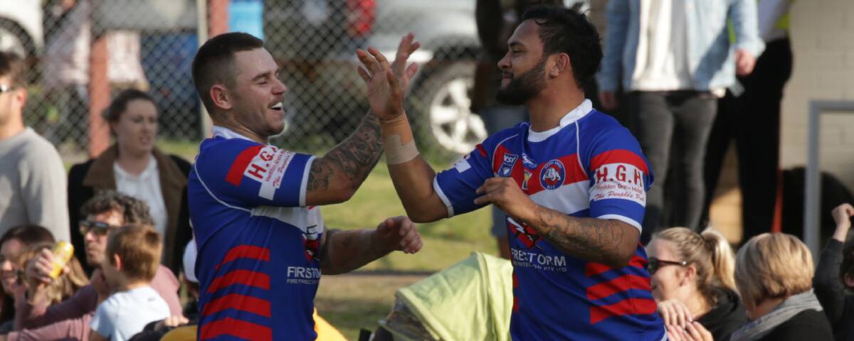 PARTY TIME: Kurri Kurri players celebrate a try in the 30-12 win over Central on Saturday. Picture: Simone De Peak