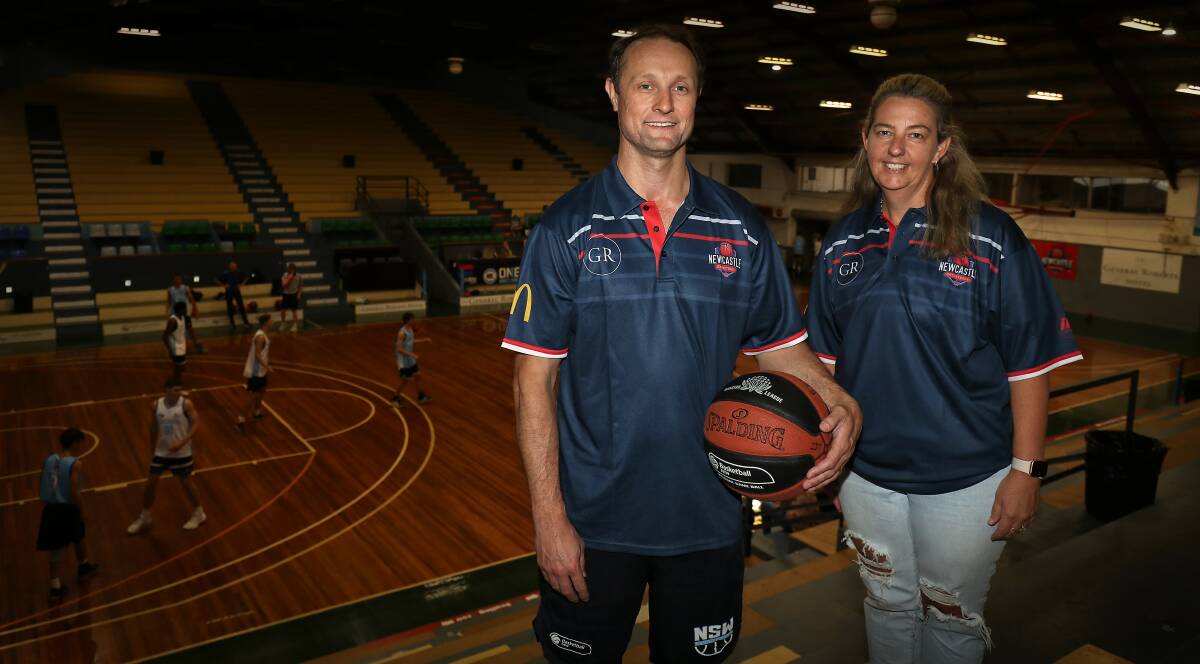 Josh Morgan and Kristy Bultitude will coach the Newcastle men's and women's teams in the 2024 NBL1 East competition. Picture Newcastle Basketball