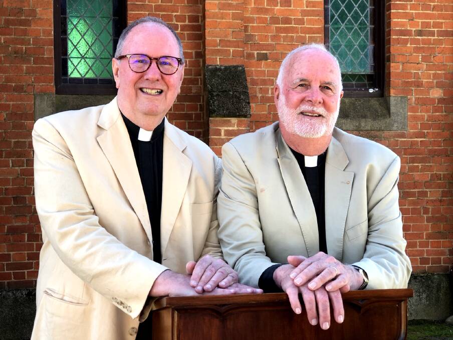 A VERY HAPPY COUPLE: Wangaratta's Rob Whalley and John Davis on their wedding day last year. The next step for them could be a blessing by the Anglican Church, following an opinion from the appellate tribunal this week.