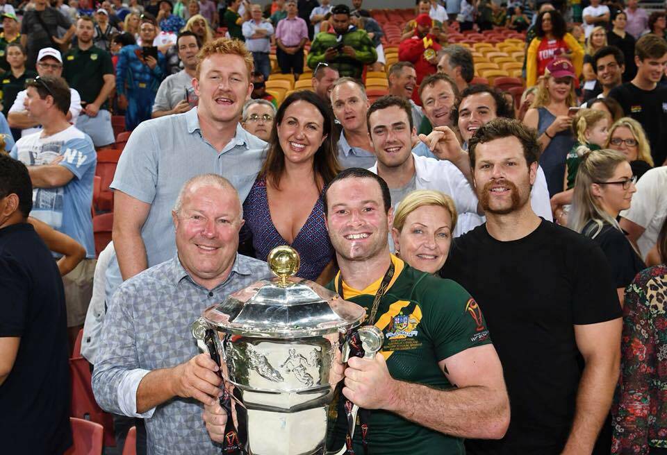 Joel Dark, top left, after Boyd Cordner and Australia's World Cup victory in 2017.