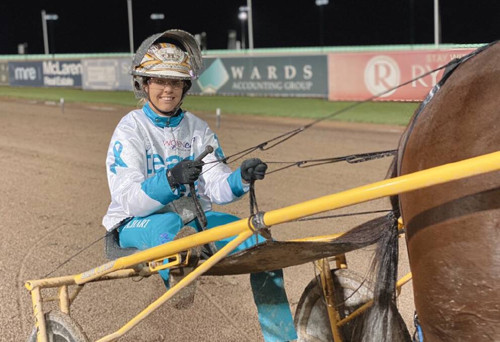 Ashley Hart after winning with Chevrons Reward. Picture: Club Menangle