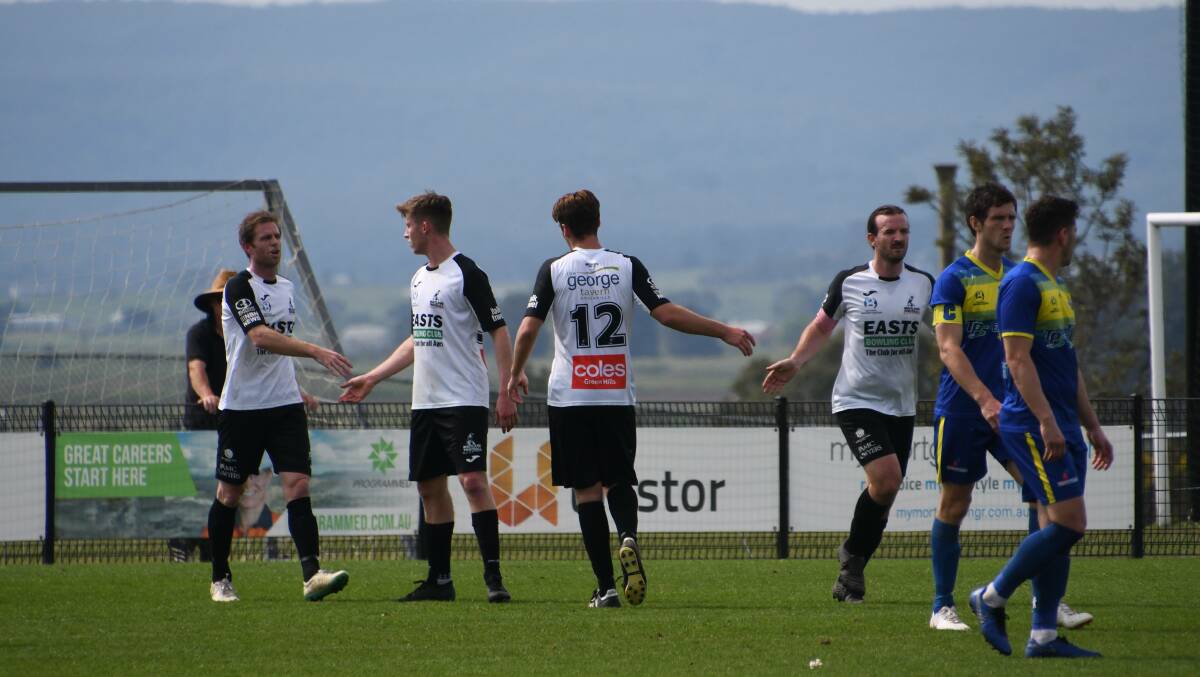 Maitland celebrate a goal on Saturday. Picture: Michael Hartshorn