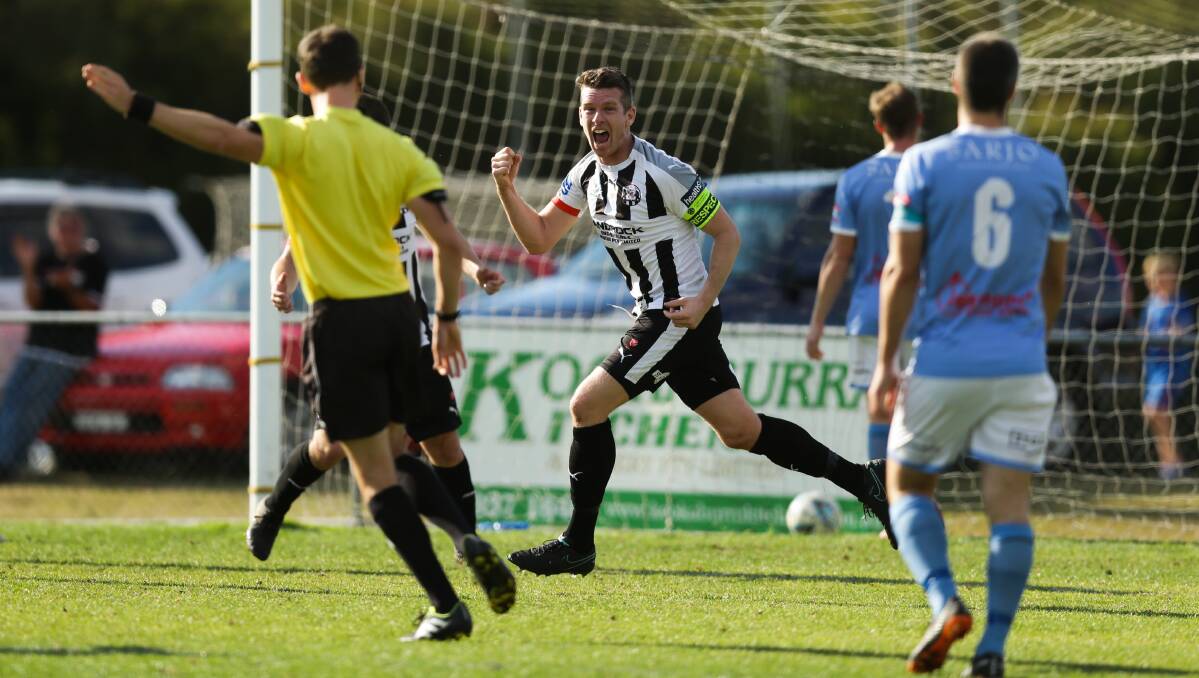 LEADER: Weston skipper Nathan Morris, pictured celebrating a goal against Charlestown last year, has been a standout for the Bears in the pre-season under new coach Leo Bertos. Picture: Jonathan Carroll
