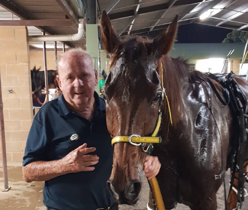 BIG CHANCE: Trainer-owner Neil Thompson with Ultra Bliss. Picture: Newcastle Harness Racing Club