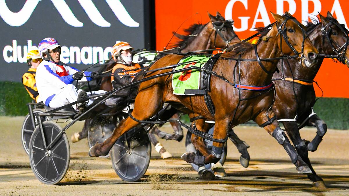 Michael Formosa drives Ultimate Force to victory on Saturday night. Picture: Racing at Club Menangle Trackside