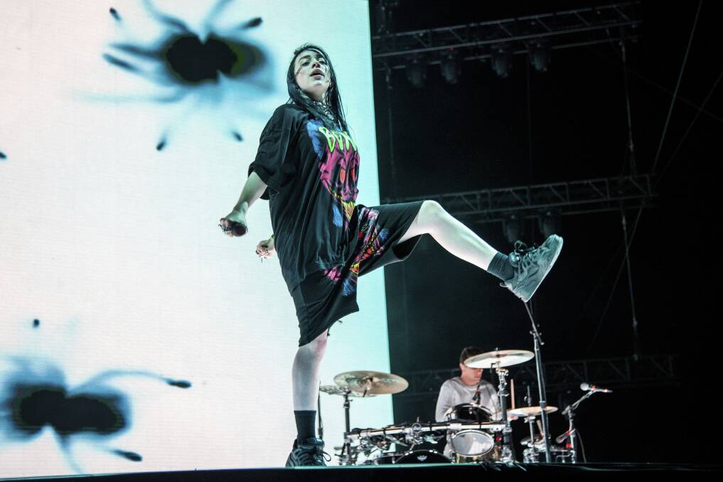 KICKING GOALS: American teen pop sensation Billie Eilish on stage at Coachella music festival last weekend. On Saturday she brings her high energy show to Groovin The Moo at Maitland Showground.