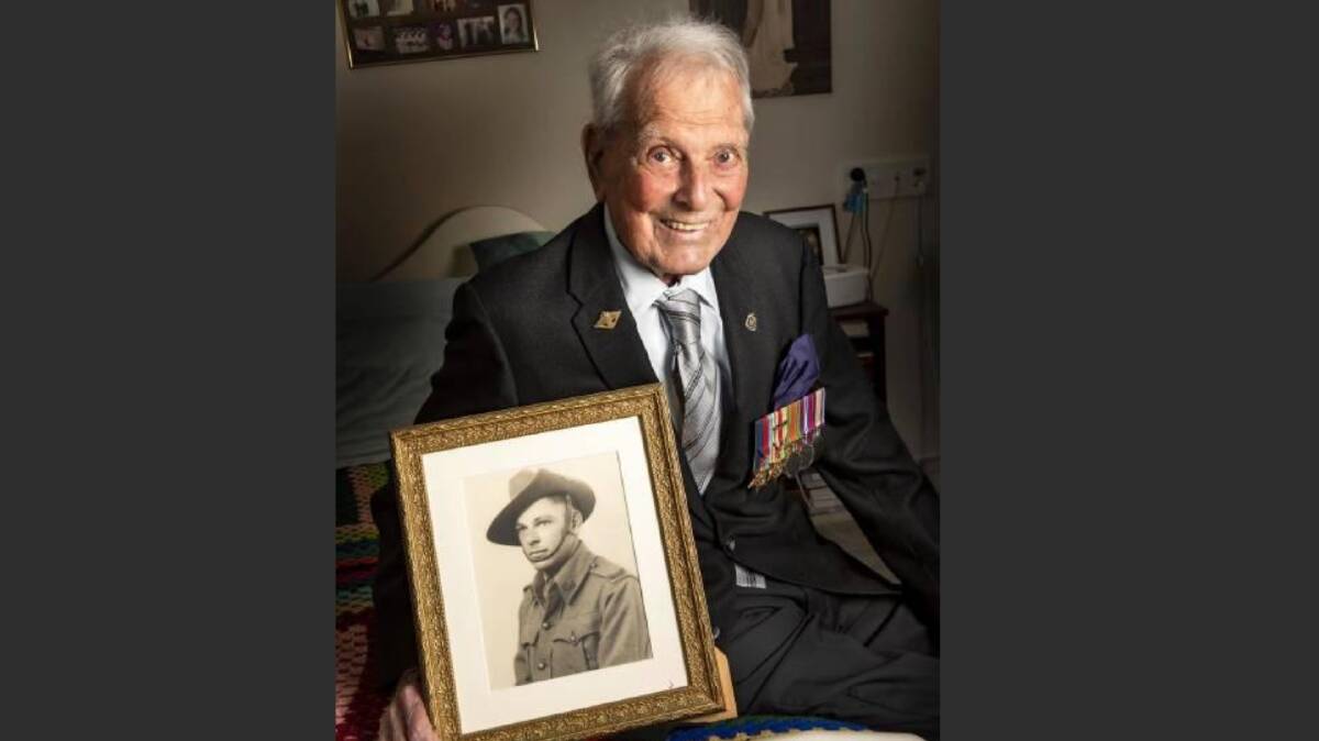 Jack Nie, who has just turned 100 and as he was in World War II, when he served at Tobruk.