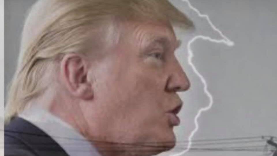 Emma Dunn superimposed this photo of President Trump with Nerah Blackburne's original lightning shot over Lake Hume and the resemblance is ... uncanny.