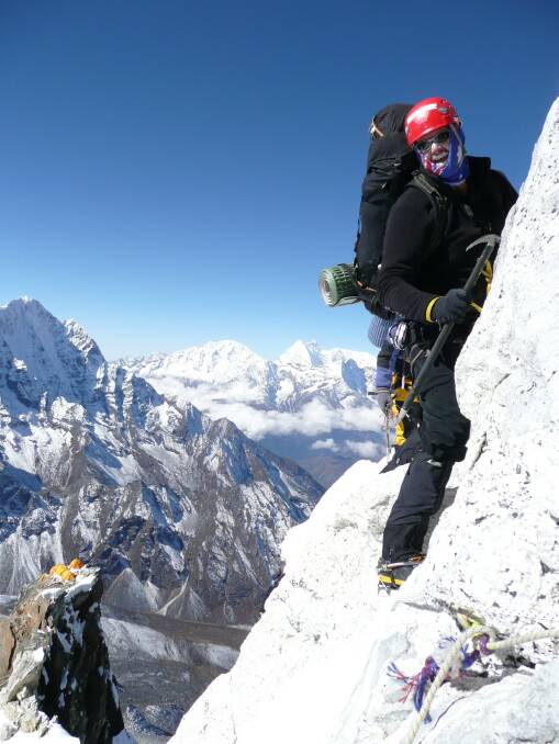 AMAZING VIEWS: Thornton's Gavin Vickers climbing Grey Tower on Ama Dablam in the Himalayas. He will lead a trip to Everest Base Camp for the Umbrella Foundation Australia in April.
