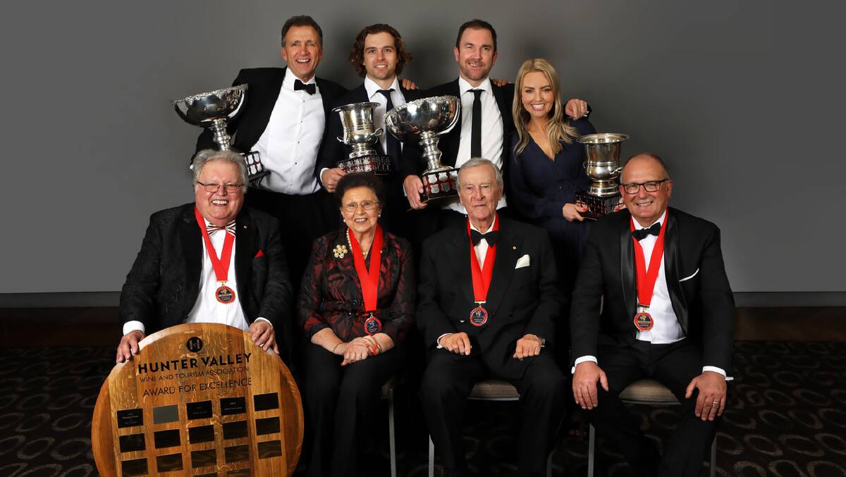 Back row: Brett Keeping (Two Rivers) Angus Vinden (Vinden Estate Wines) Adrian Sparks (Mount Pleasant Wines) Candace Crawford (Brokenwood Wines)
Front row: Brian McGuigan AM; Imelda Roche AO (Roche Group) Bill Roche AM (Roche Group) Greg Silkman (First Creek Wines). Picture: Chris Elfes