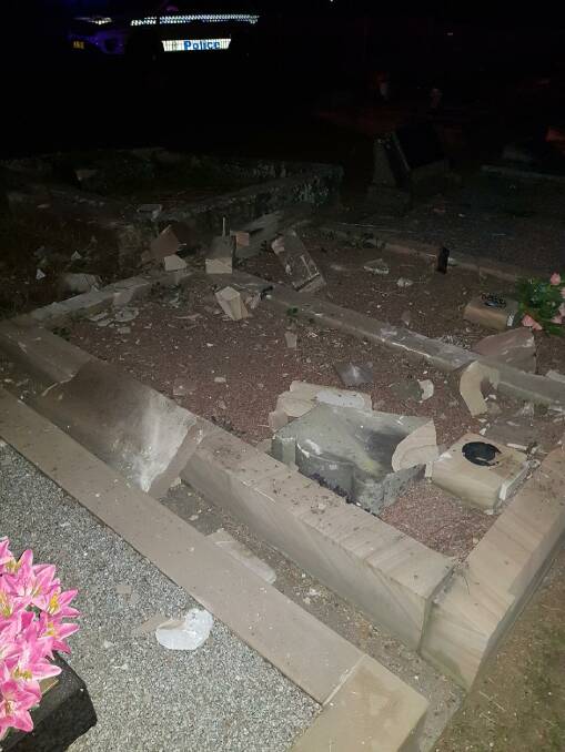 DESTRUCTION: 17 grave sites were hit in the incident on Saturday night. Picture: NSW Police