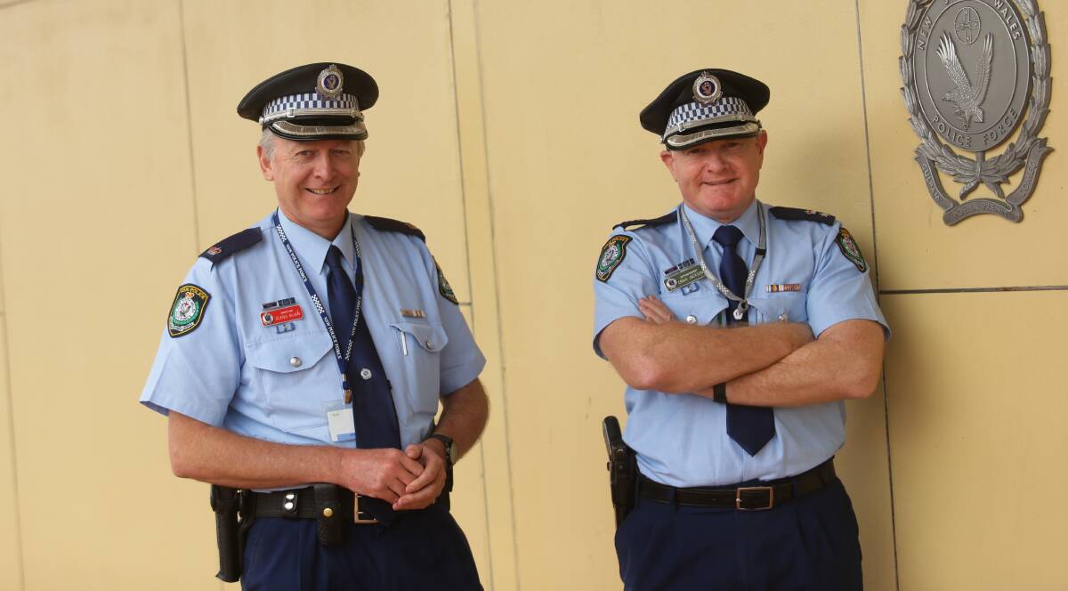 Maitland Police officer in charge Chief Inspector Glenn Blain and Port-Stephens Hunter commander Detective Superintendent Craig Jackson. Picture: Jonathan Carroll
