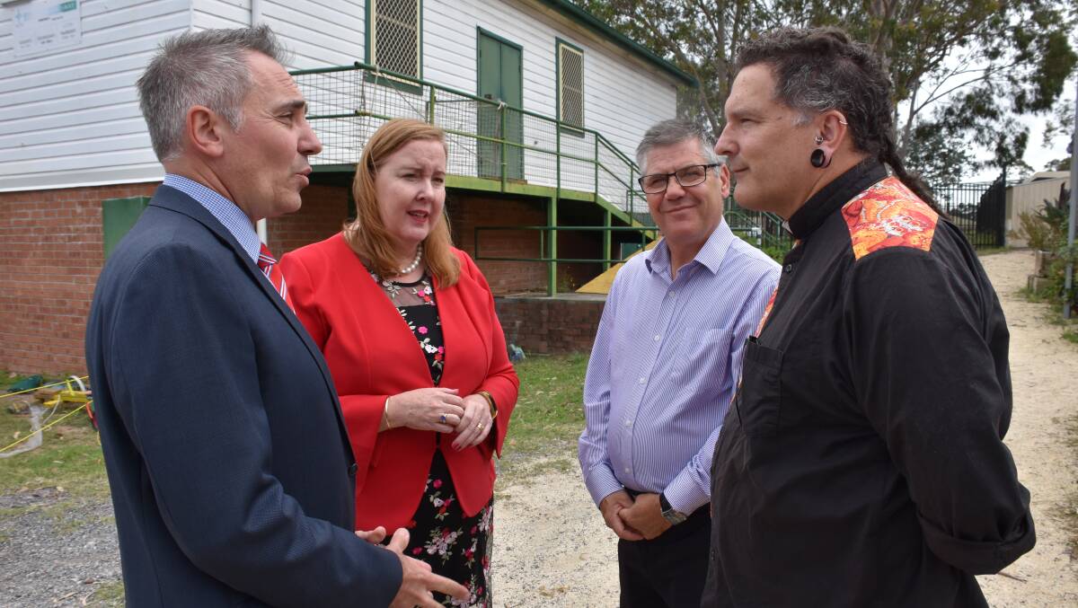 CRIME PROBLEM: Shadow Minister for Justice and Police Guy Zangari and Maitland MP Jenny Aitchison discuss crime problems with pastor Damien Parks and Reverend Doug Morrison-Cleary.
