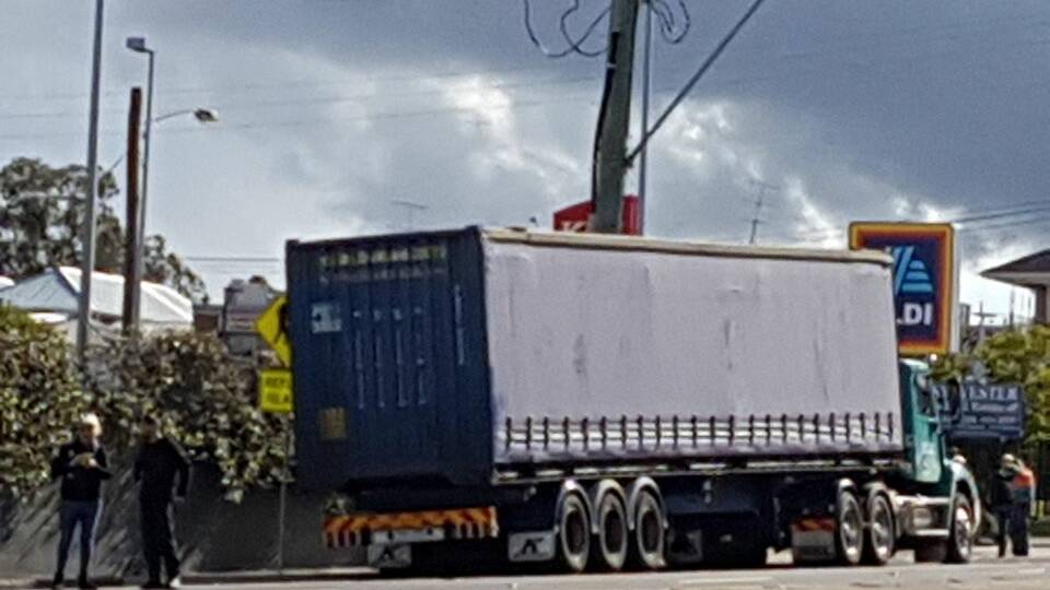 ACCIDENT: The truck at the scene. Picture: Charmian Eckersley